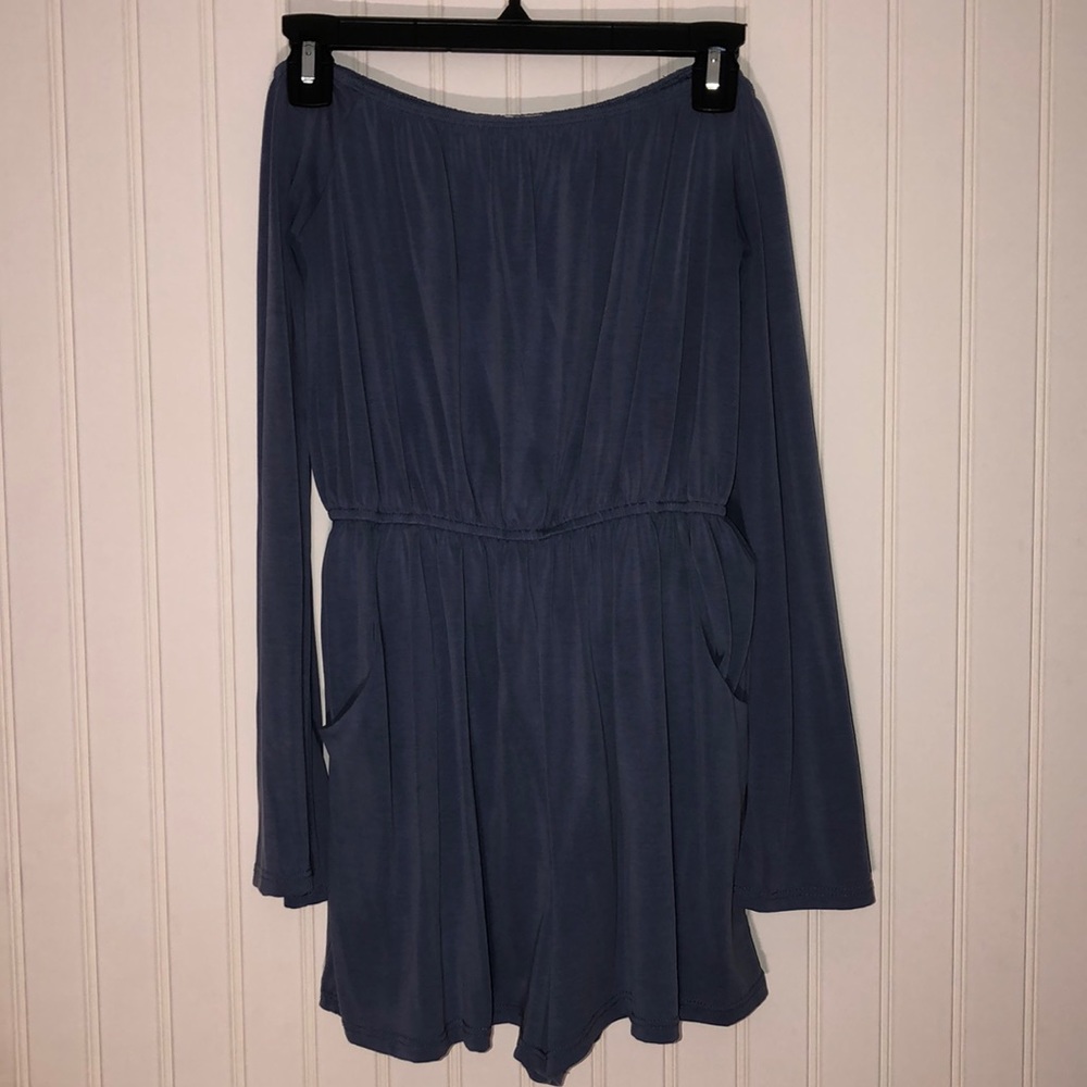 Blue Off the Shoulder Romper